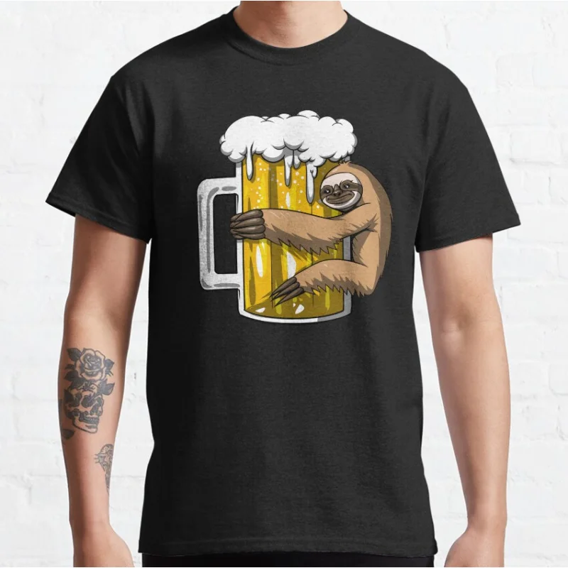 

Sloth Beer Party Funny Gift T Shirt for Wine Lovers Graphic clothes 100% cotton printed All size tops S-6XL