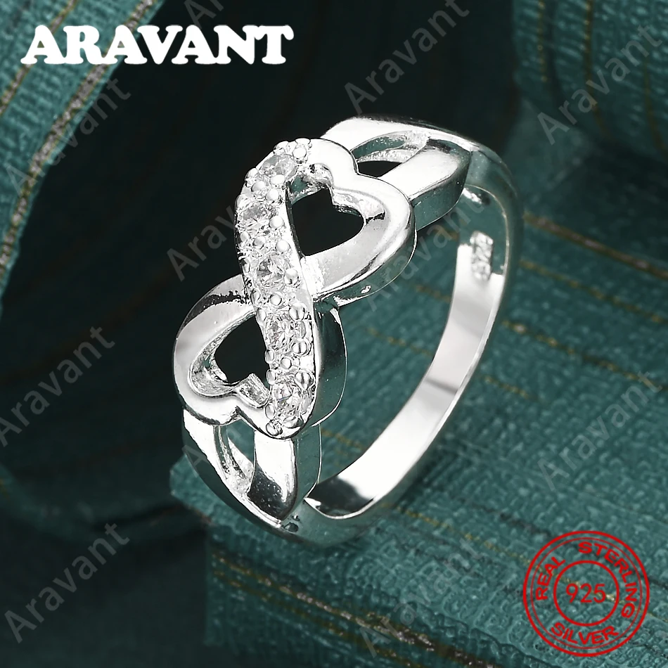 

925 Sterling Silver Double Heart Zirconia Ring - A Unique Gift For Women, Versatile For Events And Jewelry