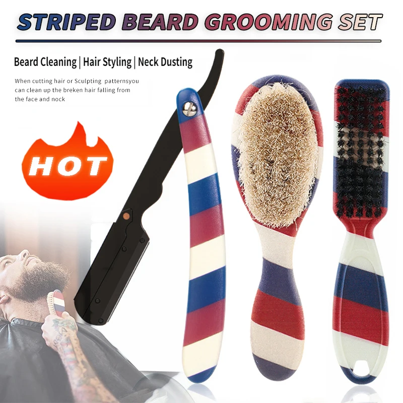 

1/2Pcs Professional Beard Grooming Set Classic Stainless Steel Straight Razors Haircut Bristle Neck Cleaning Brush Shaving Tools