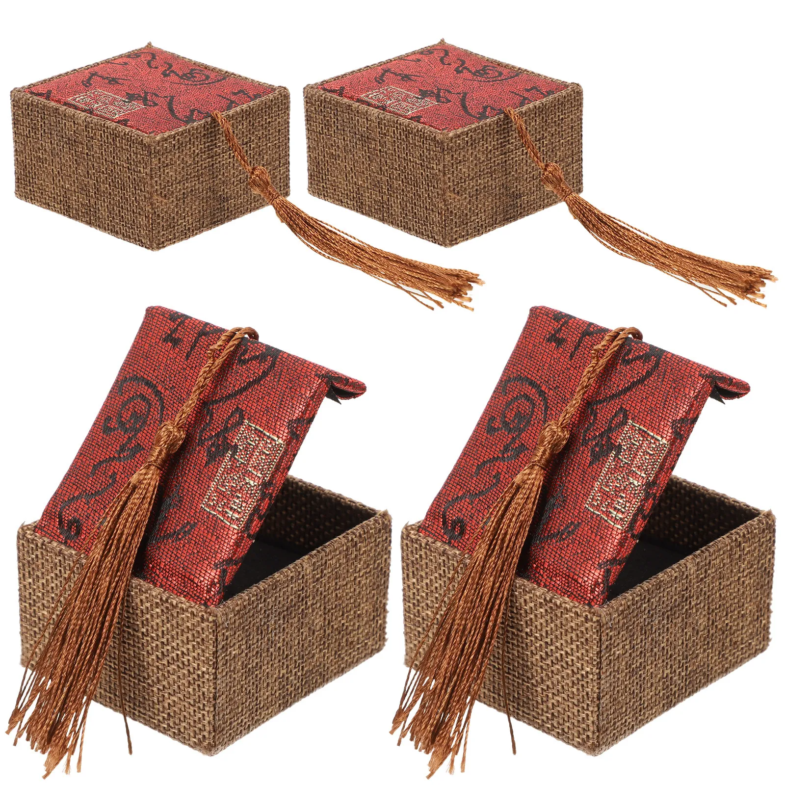 4Pcs Premium Wooden Vintage Jewelry Storage Box Chinese Pattern Decorative Trinket Organizer for Necklaces Bracelets Watches