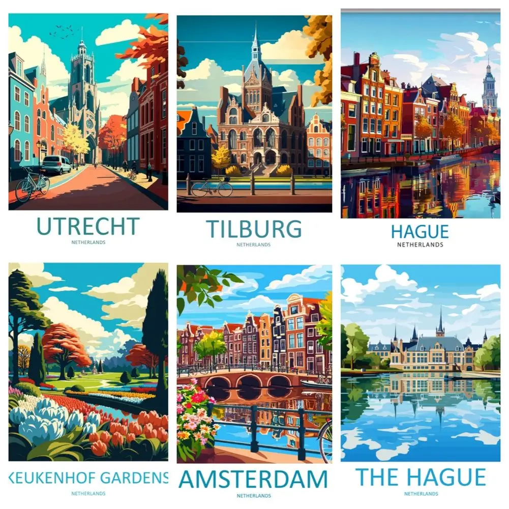 

Netherlands Travel Poster Full Drill Diamond Painting Cuadros Handmade Cityscape The Hague Amsterdam Rotterdam Wall Art Gifts