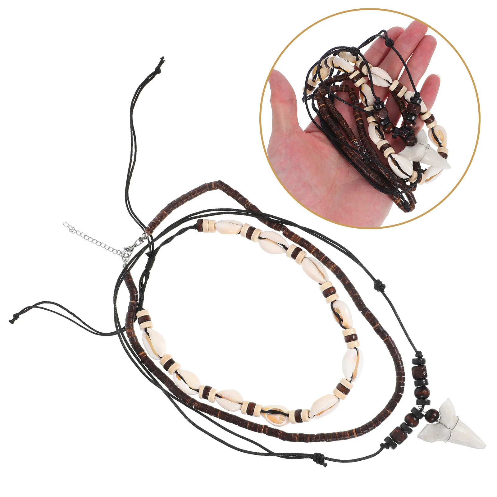 

Necklace Set Adjustable Natural Shell Wooden Bead Jewelry for Men Beach Vacation Outdoor Adventure Wear