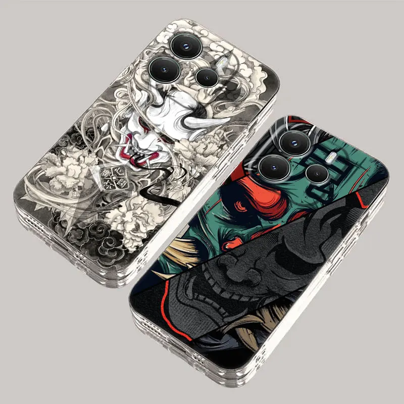 

Samurai Hannya Mask Ghost Tattoo Phone Case For Xiaomi Redmi 14C 13C 10C Cover for Redmi Note 14 13 12 11 10 9 8 Pro Clear Funda