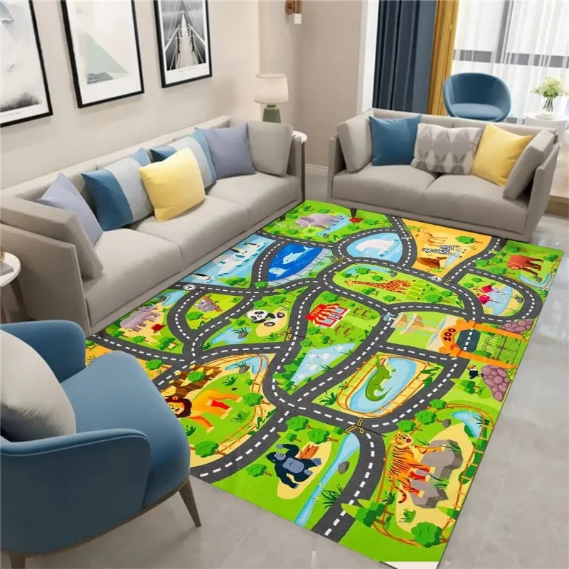 Fun Dinosaur Animal Park Track Carpet Interactive Floor Mat Living Room Bedroom Sofa Rug Kid's Playmat Parent-child Activity Rug