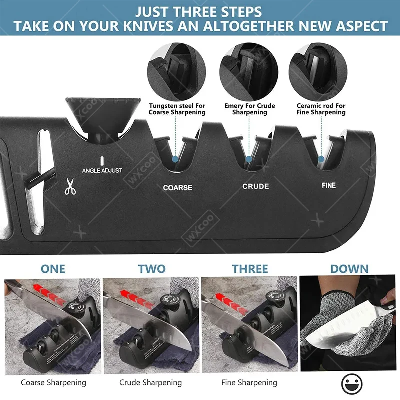 WXCOO المطبخ سكين مبراة متعددة الوظائف قابل للتعديل زاوية السكاكين مقص شحذ طاحونة السكاكين المشحذ مبراة أداة
