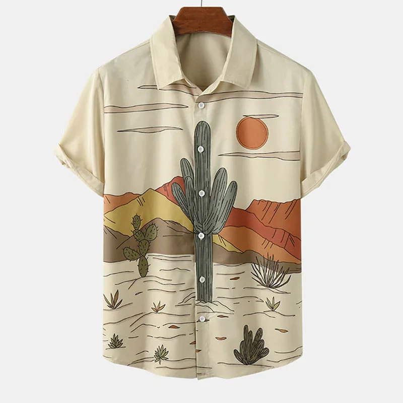 Woestijn Cactus Shirt Voor Mannen 3d Print Zomer Hawaiian Harajuku Mode Shirt Top Blouse Korte Mouwen Straat Vakantie Strandkleding