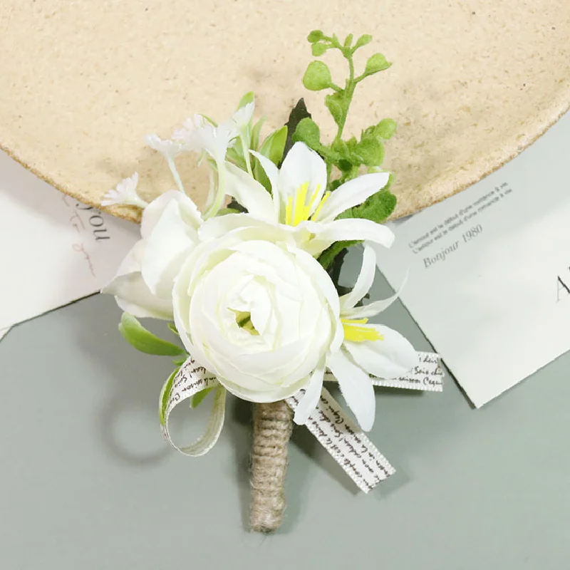 Boutonniere En Pols Corsage Koreaanse Westerse Bosstijl Banket Gasten, Gastheren, Bustes, Handbloemen, Witte Serie