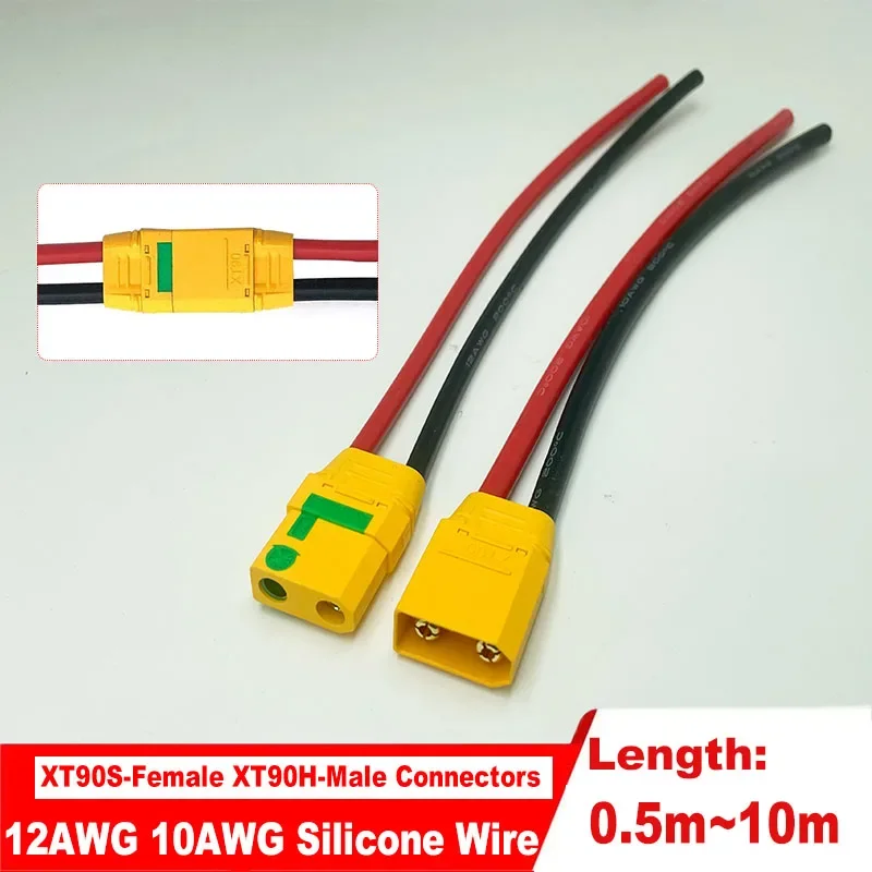 XT90S Spark-Proof Female Connector, XT90H Male Connector Extension Cable 10AWG 12AWG Silicone Wire XT90S-F XT90H-M Power Extensi