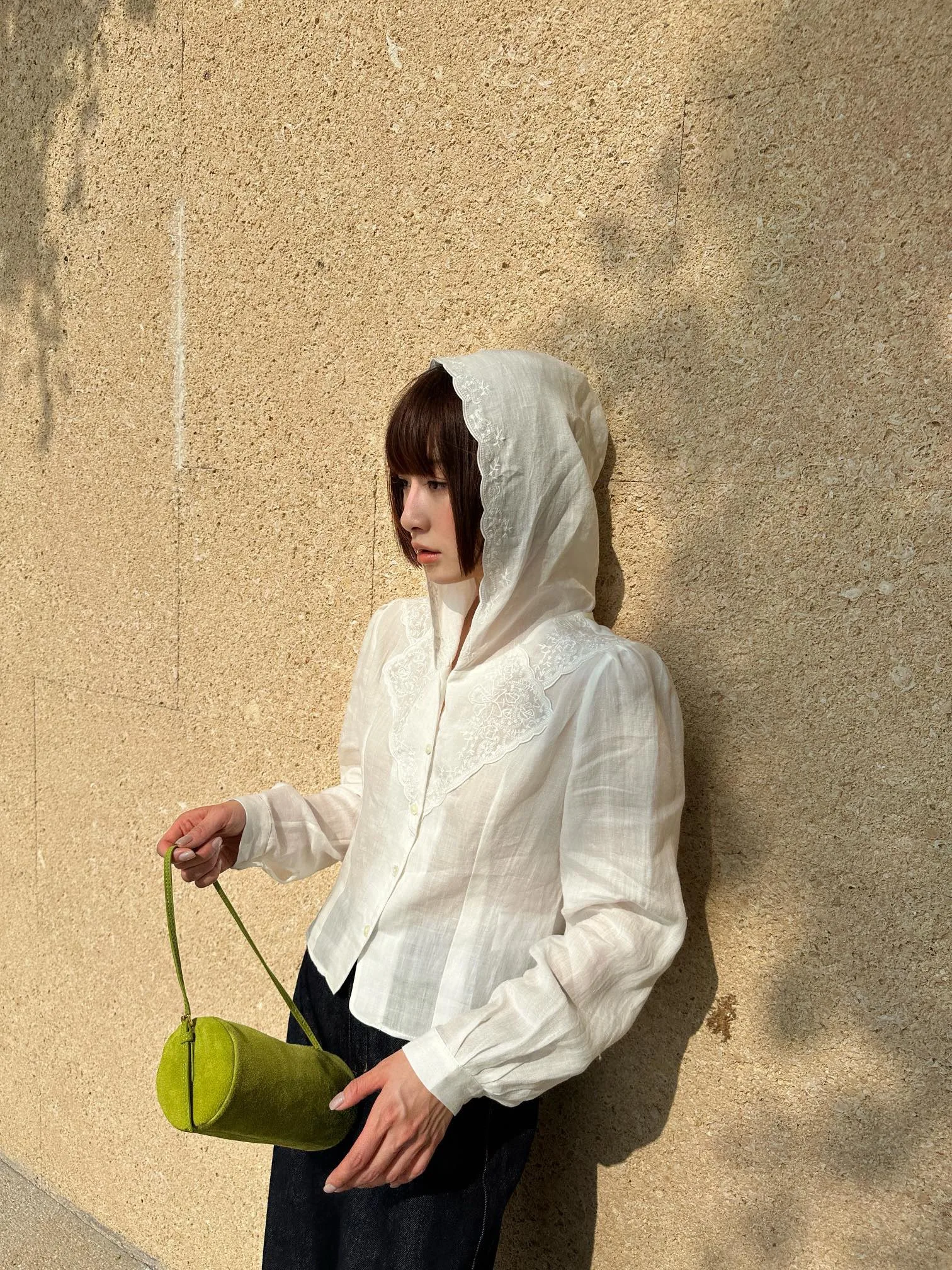 

Sweet Cheese Monkey Studio Linen Hooded Sun Protection irt Embroidered Ele Loose Fit Long Sve Ladies' irt