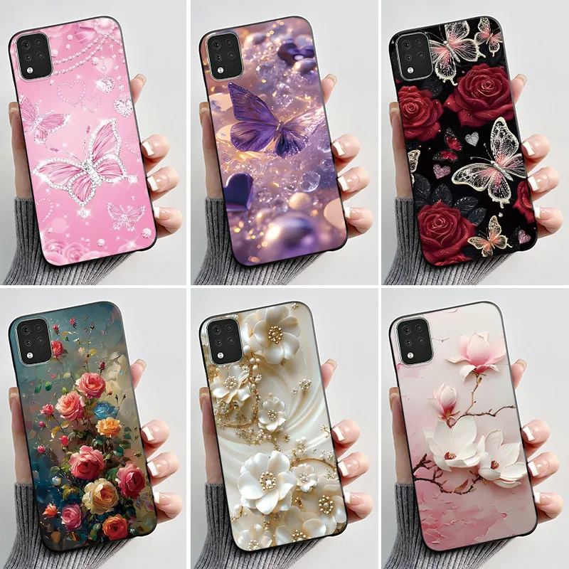 Funda para LG K42 de 6,6 pulgadas, Funda de silicona suave de TPU con hermosas flores de mariposa, Funda para LG K42 K 42 LMK420, Funda protectora para teléfono