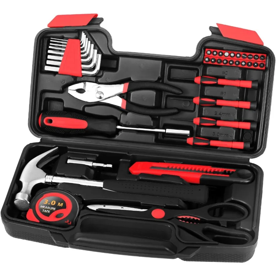 39 Piece Home Tool Kit for Everyday Home Repairs: Compact Hand Tool Set with Portable Storage Case Ideal for Small Spaces and W