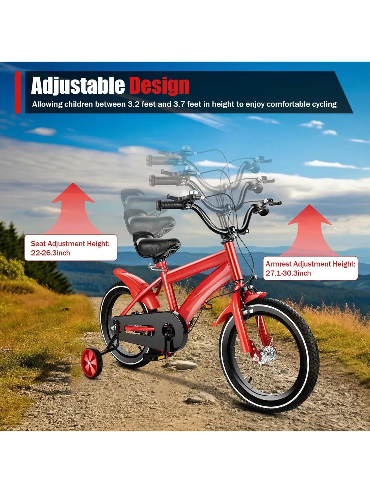 

14" Kids Toddler Bike with Safety Training Wheel Children's Learning Bicycle for 3-6 Years Old Children Seat Height Adjustable D