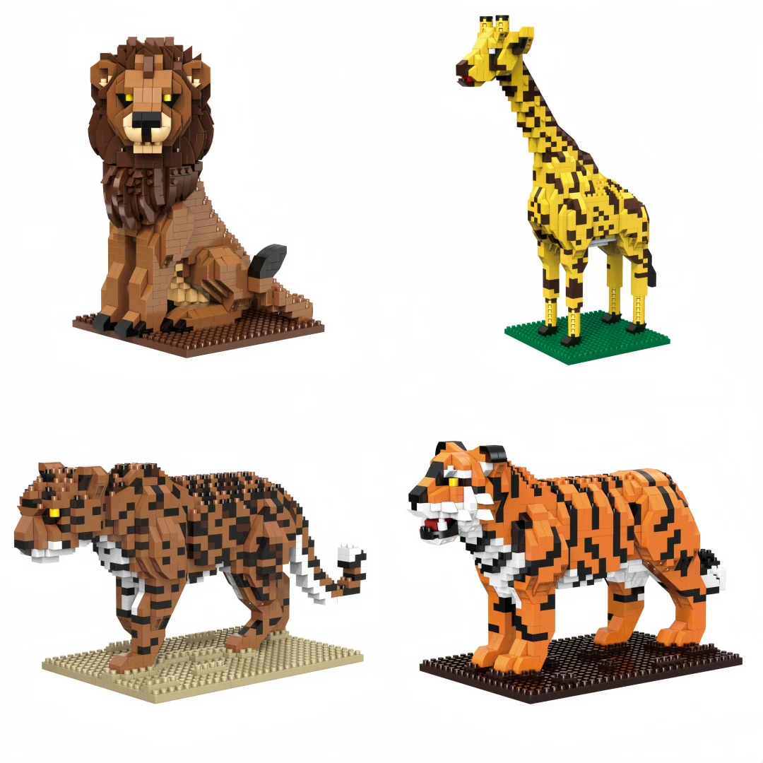 WIST BUILT Leeuw Tijger Giraffe 3D Dieren Micro Bouwsteen Speelgoed-Creatieve Desktop Decor, Puzzel Kerst Verjaardagscadeaus voor Kinderen - afbeelding 2