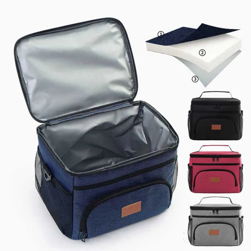 Große Kapazität Doppelschicht Isolierung Bento Lunch Bag Tragbare Picknick Kühler Eisbeutel Wasserdichte Lebensmittel Thermische Lunchbox Taschen