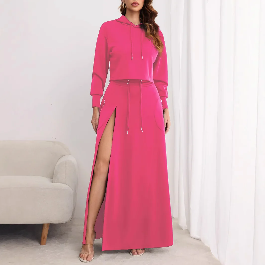 Skirt Set Two Piece Sets Women Dress Sets Full Sleeve Hoodies Sweatshirts Long Skirts A Line Elegant Work High Waist Streetwear image 3