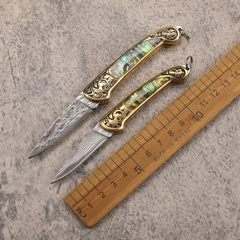 New style VG10 Damascus pattern steel blade knife mini keychain knife open express fishing survival Camping EDC knife