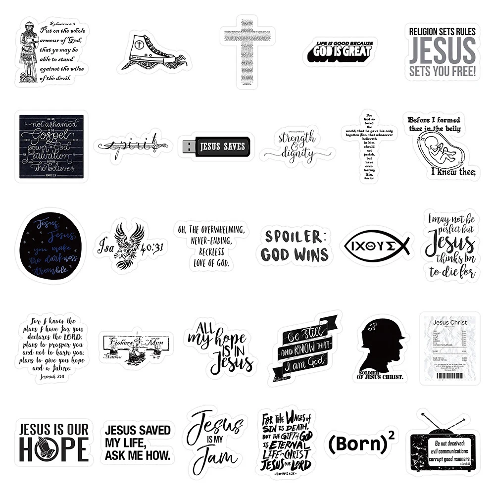 10/30/50pcs Inspirational Jesus Phrase Stickers Christians Religion Bible Cartoon Decals for Notebook Water Bottle Phone Luggag