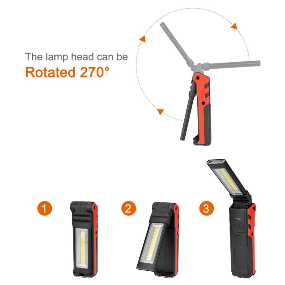 Super Bright COB LED Working Light With Magnetic Base & Hook USB Rechargeable Dimmable Flashlight For Outdoor Car Repair