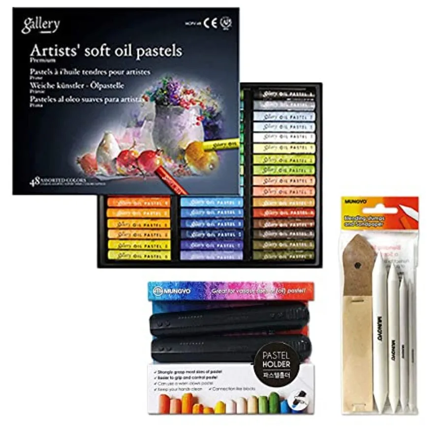 

Gallery Soft Oil Pastels Set of 48 incl. Blending Stumps and Sandpaper Set, Pastel Holder