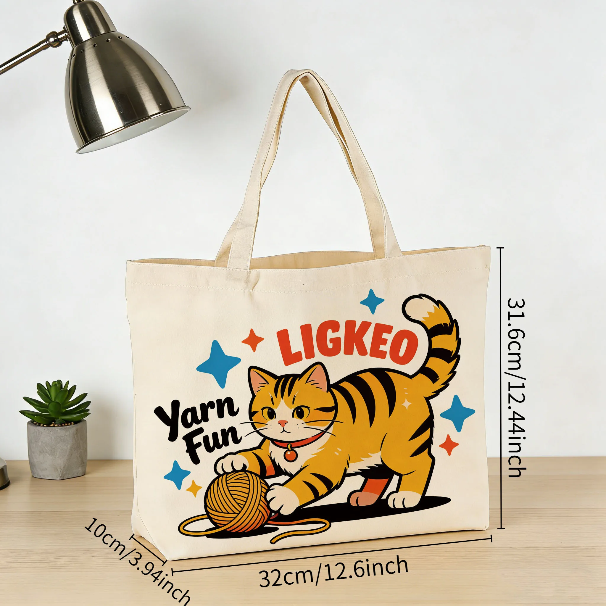 1pc Cat-Themed Single-Shoulder Canvas Bag, Daily Storage Bag, Large Capacity Tote
