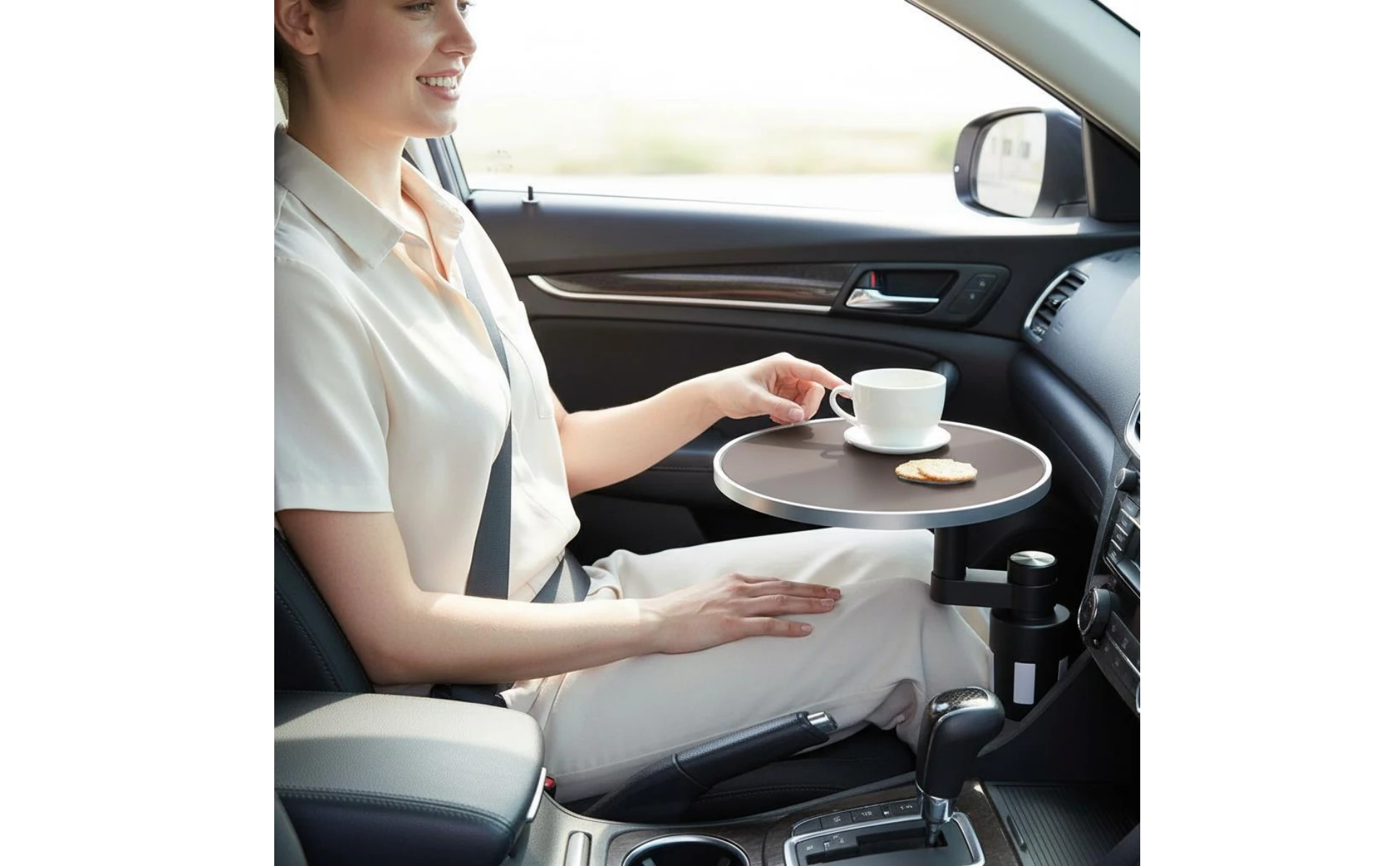 Front Seat Table 360-Degree Rotation Car Dining Tray Rotating Car Tray Multi-Functional Stable Support for Drivers, Road Journey