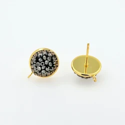 Handmade Rhinestone Gold Color Metal Earring For Women Men Gold Plated Copper Round Ear Clip Making Diy Jewelry Accessories 2pcs