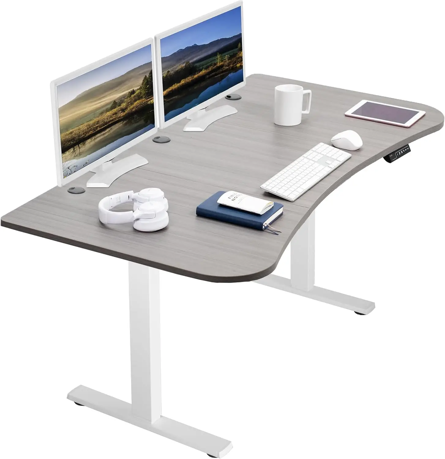 

Electric 63 x 32 inch Standing Desk Workstation, Memory Controller Height Adjustment, Dark Gray Top White Frame