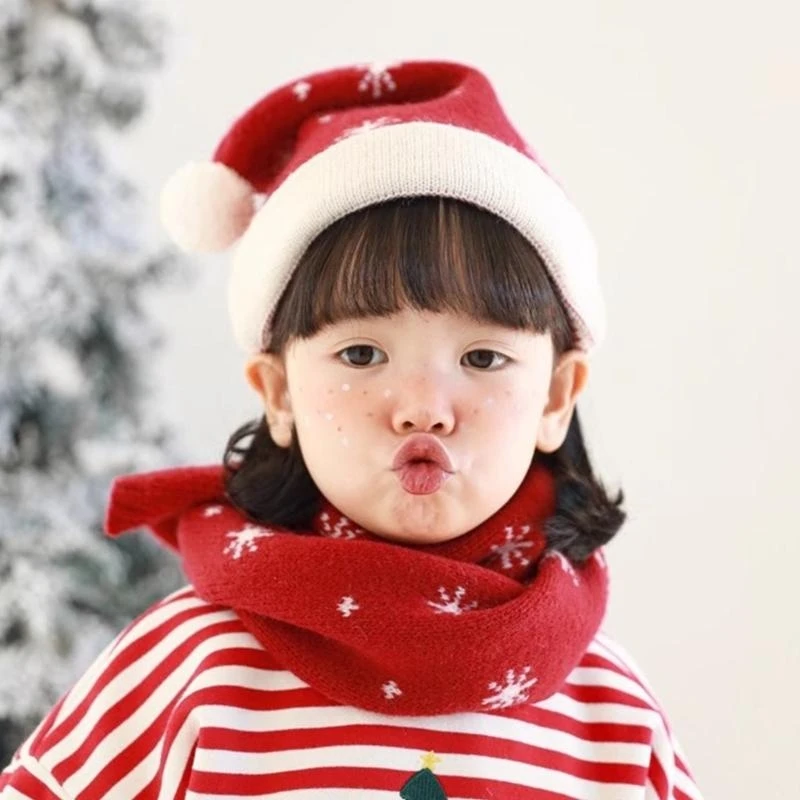 

M76C Комплект из шапки и шарфа со снежинками для детей от 2 до 8 лет. Стильная шапка-бини. Теплый длинный глушитель для