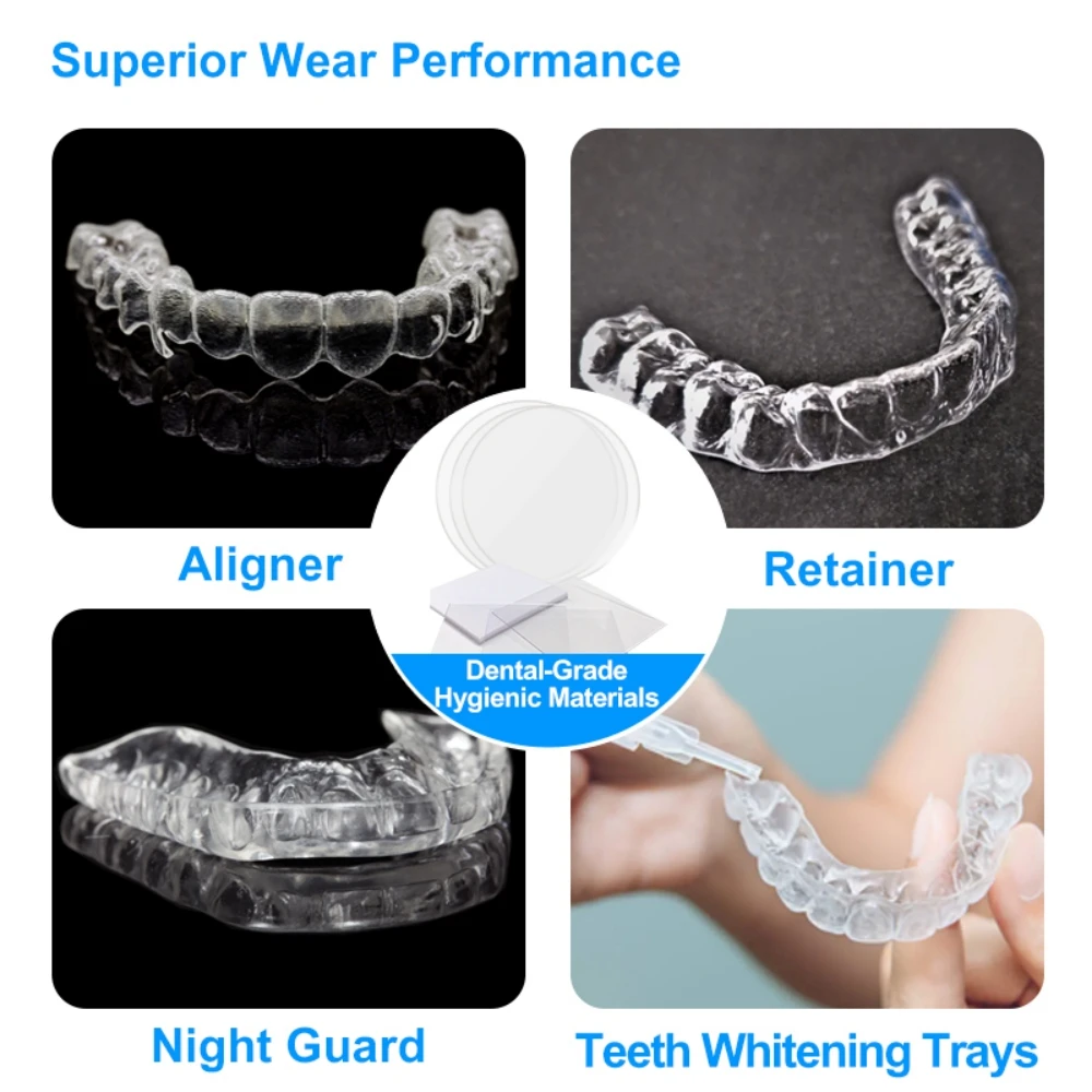 Dental Orthodontic Splint Retainer Slice Vacuum Forming Sheet Soft/Hard Square Plastic 0.8/1.0/1.5/2.0mm Thermoforming - view 4
