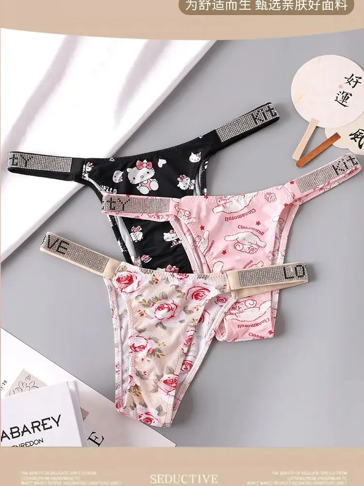 

Hello Kitty Panties Sexy Thong Women Low Waist Panties Kawaii Cute Cartoon Underwear Women Ice Silk Briefs Underpants Girl Gifts