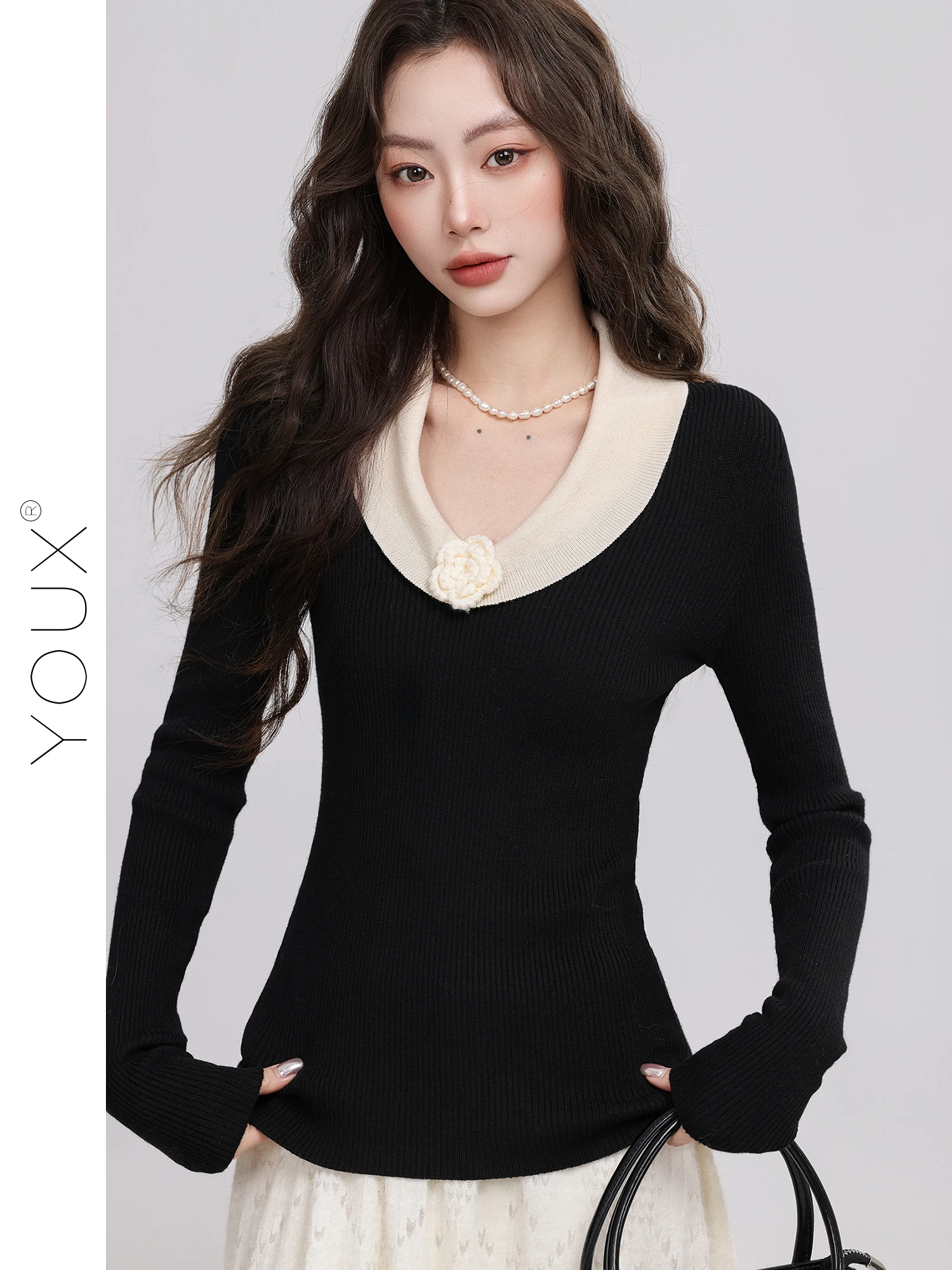 

Elegant Knitted Long Sleeve Women's Top Fashionable Slim Fit V-Neck Pullover High Quality Polyester Fiber Warm Daily Wear