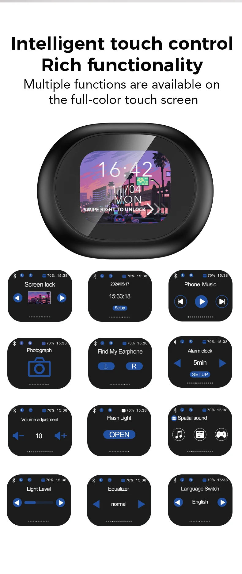 [Intelligente Touchscreen-Ohrhörer] MINISO MS188 Bluetooth-Kopfhörer AI-Übersetzung Ohrhörer Drahtlose Kopfhörer mit Mikrofon – Detail 10