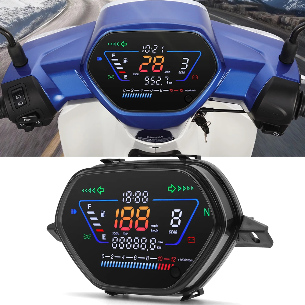 Tablero de instrumentos digitales para motocicleta, velocímetro LED, tacómetro de voltaje, indicador de combustible, odómetro, engranaje para Honda Wave C100 CD10, nuevo