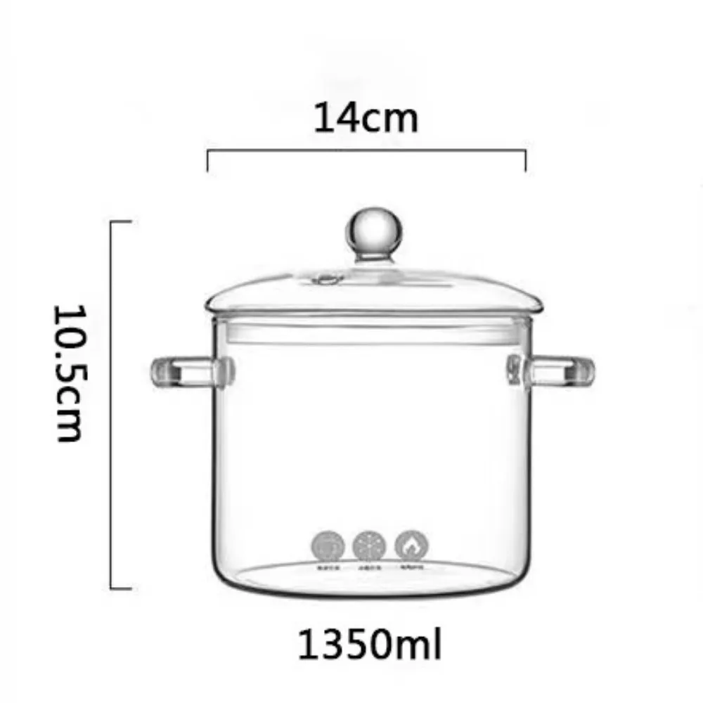 High Borosilicate Glass Stew Soup Pot Bowl 1350/1900ml with Handle Glass Saucepan Heat Resistant with Lid Clear Cooking Pot