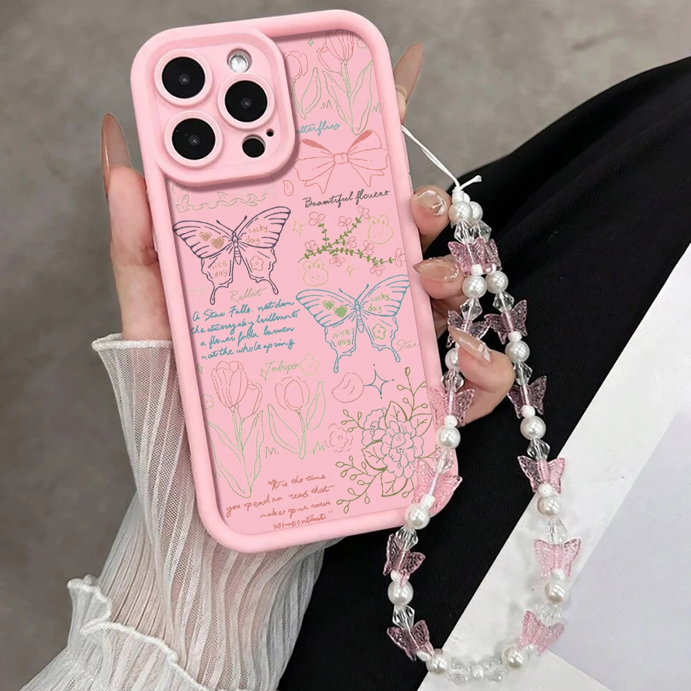 Koreanische Handgelenkschlaufen-Hülle für iPhone 17 15 16 14 Pro Max Plus Hüllen Kreativer Schmetterling für iPhone 13 11 12 XR 7 mit Lanyard-Abdeckung – Detail 1