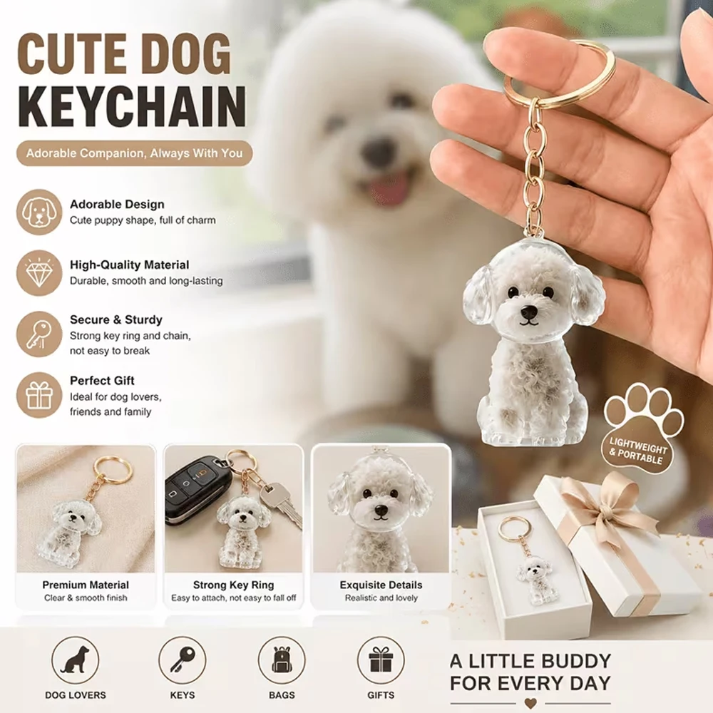 Pet Hair Memorial Keychain Pendant, Cute Teddy Dog Transparent Hair Collection, Creative Dog-Shaped Keychain, Designed Specifically for Collecting Pet Hair, Can Be Used as a Keepsake