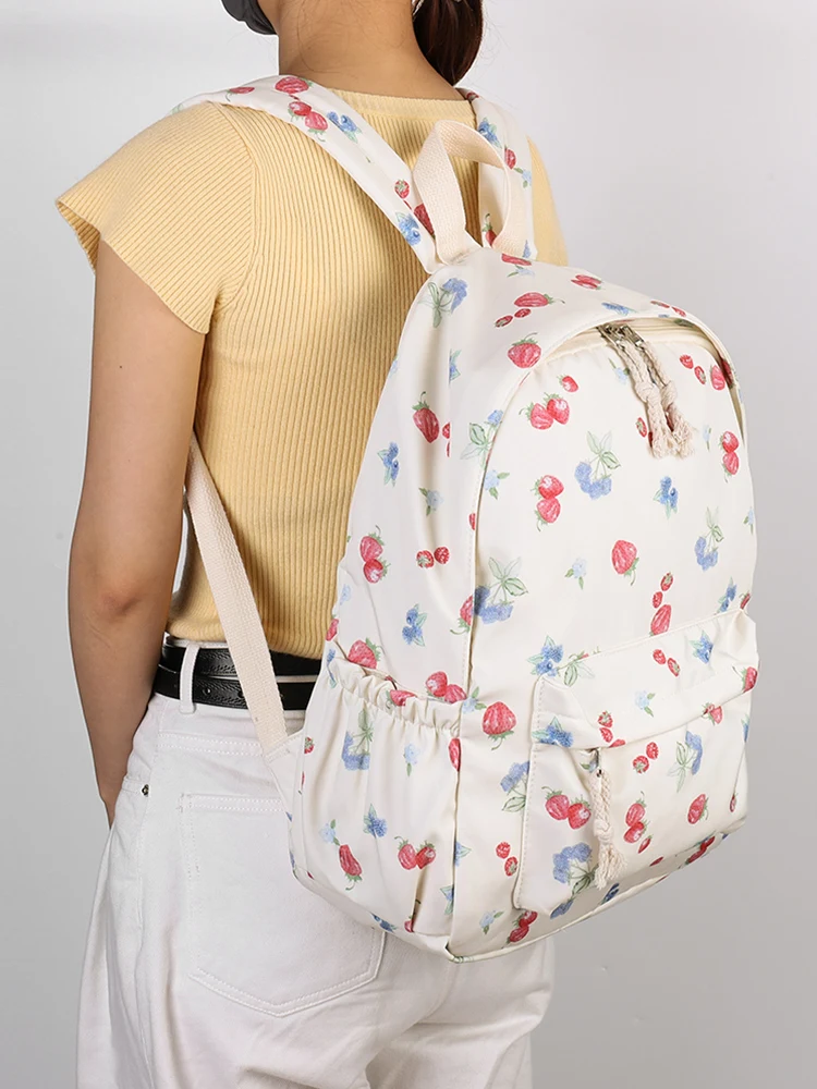 여자 여자 캔버스 꽃 프린트 배낭 패션 캐주얼 여행 데이 팟 여행을위한 프레피 배낭 고등학교 대학을위한 작업