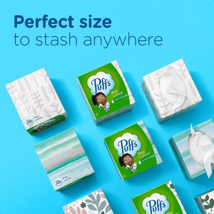 Puffs Plus Lotion Facial Tissues 10 Cubes 56 Tissues Per Box