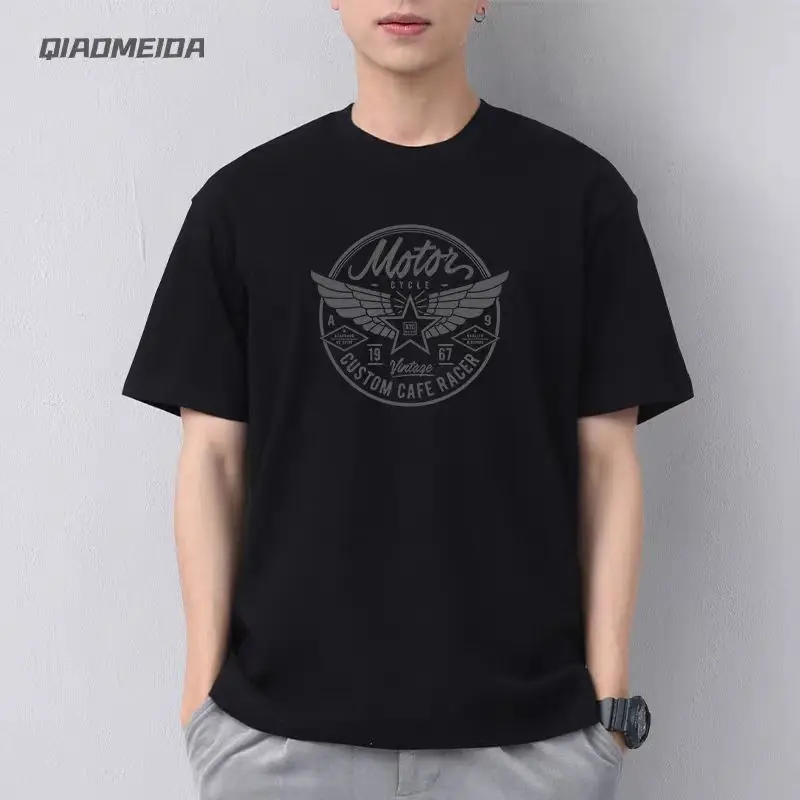 

New Large-sized Short Sleeved Pure Cotton T-shirt for Men and Women, Rock American Retro Harley Motorcycle Printed Loose T-shirt