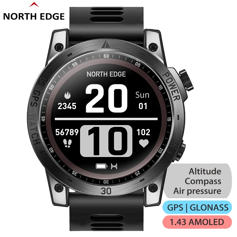 NORTH EDGE 2025 Новые GPS часы Мужские спортивные уличные часы HD AMOLED Дисплей 50 м банкомат Высотомер Барометр Компас Смарт-часы для мужчин