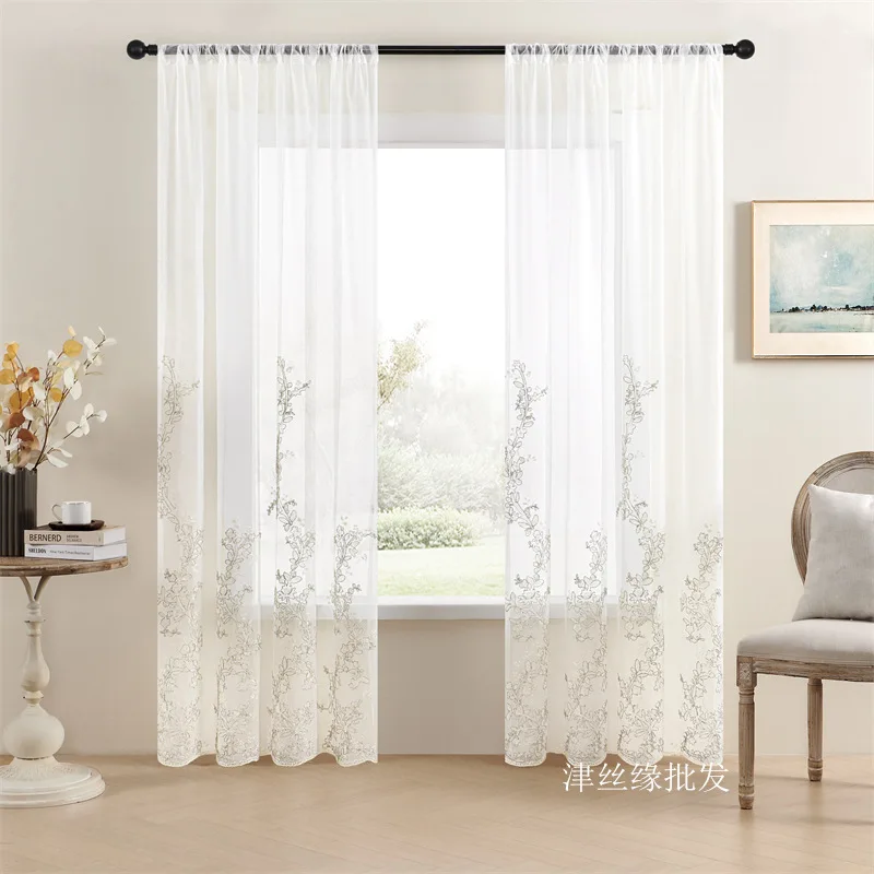 Luxury Curtains European Style Light Embroidered Sheer Curtains for Balcony Living Room Bedroom Bay Window White Tulle