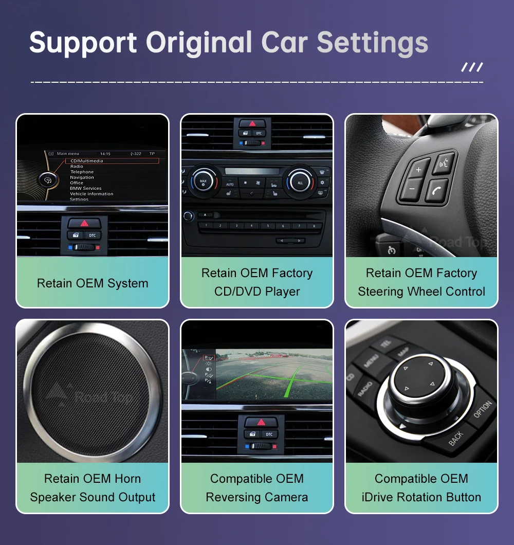 Road Top Wireless CarPlay Touchscreen für BMW 3er/5er Serie E90/E91/E92/E93 E60 E61 E62 CCC/CIC Multimedia Autoradio Android Auto – Detail 12