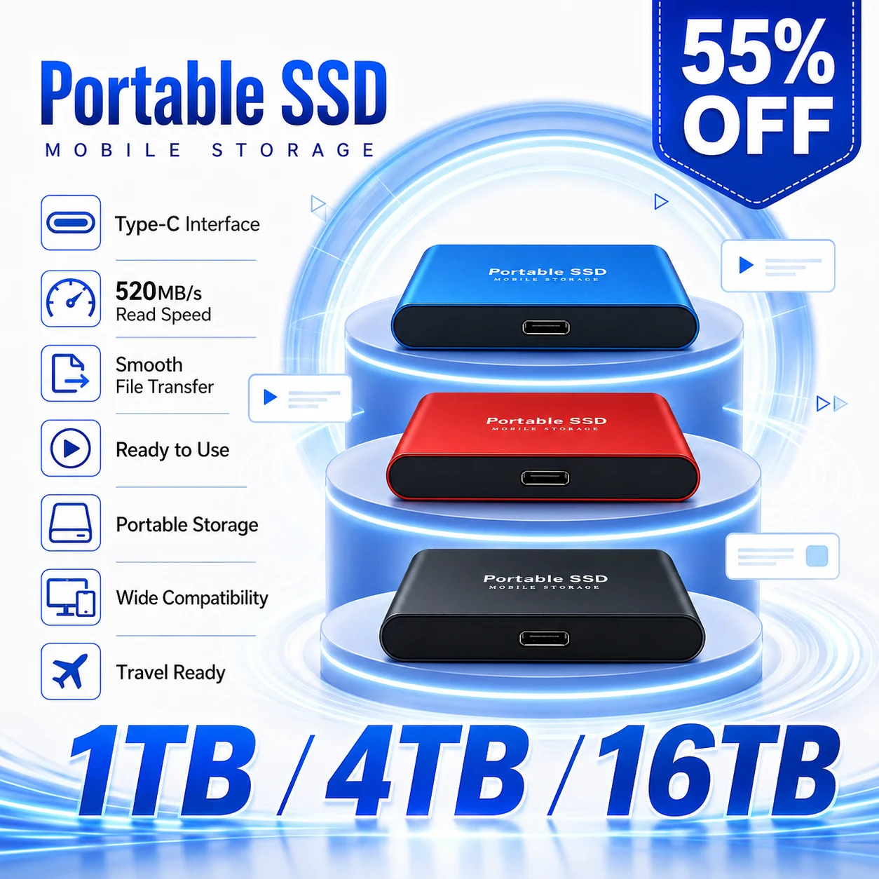 Cost Effective Portable SSD 1TB External Hard Drive 2TB Reliable Storage Solution for Phone PC Laptop