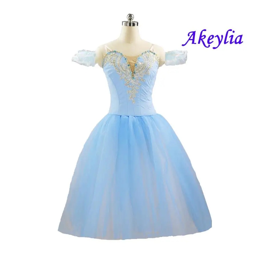 

Sky blue Ballet dress romantic sleeping beauty girl professional stage dance Group competition ballet performance 5 layer JNBL03