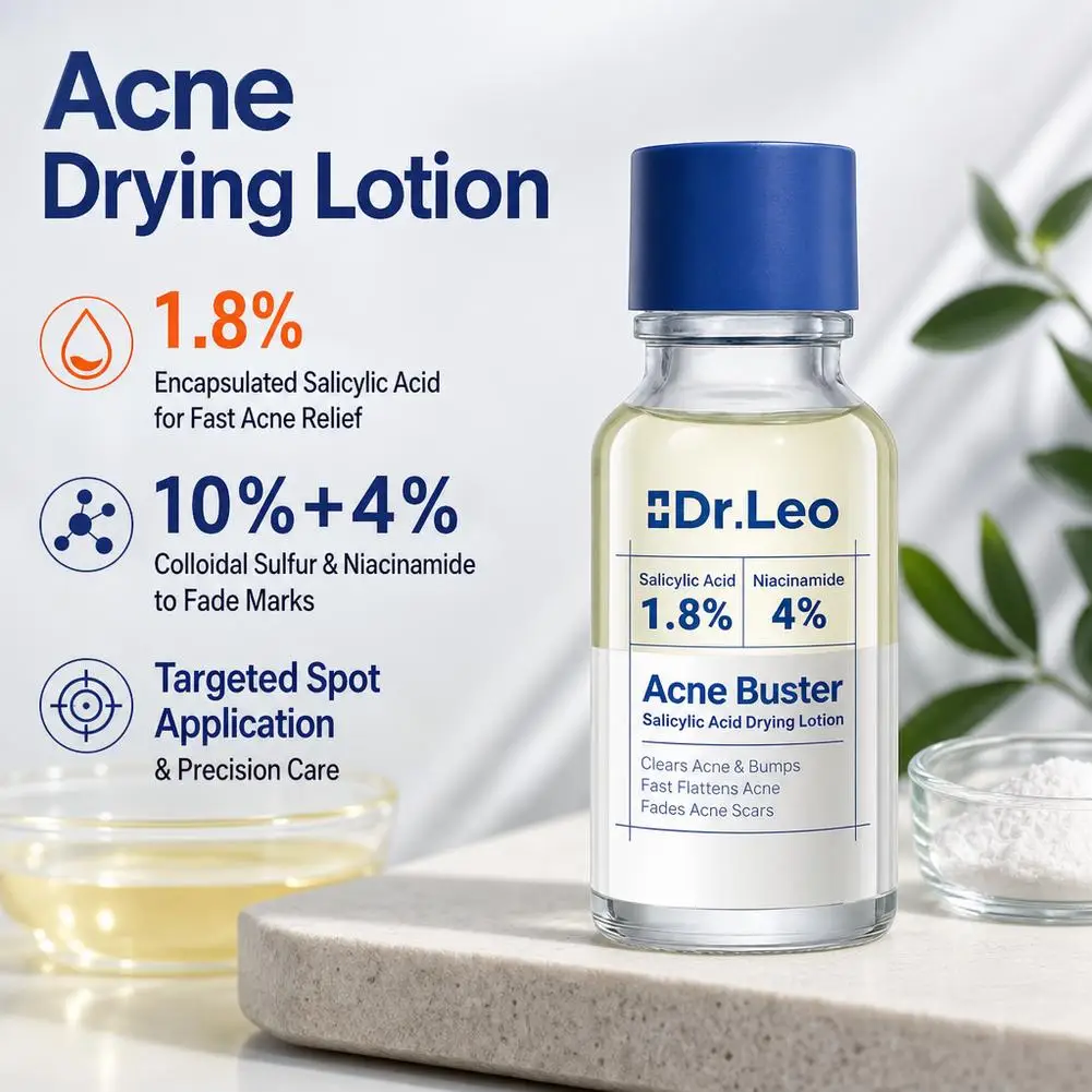 Dr.Leo Purifying Facial Lotion Acne Buster Drying Lotion 1.8% Percent Salicylic Acid 4% Percent Niacinamide Soothing Refining
