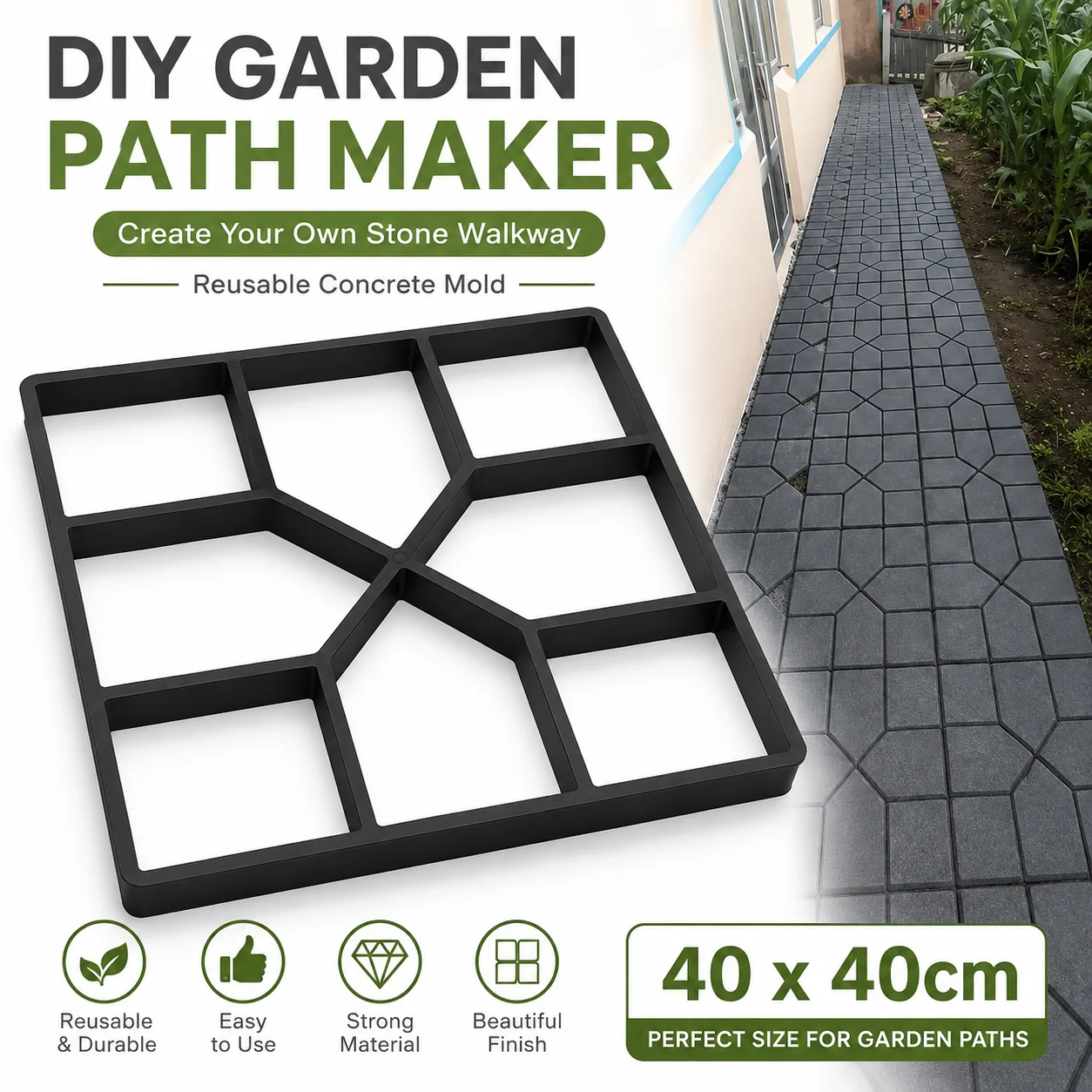 Reusable Garden Path Maker Mold DIY Concrete Paving Mold for Walkway Patio Yard Cement Brick Stone Road