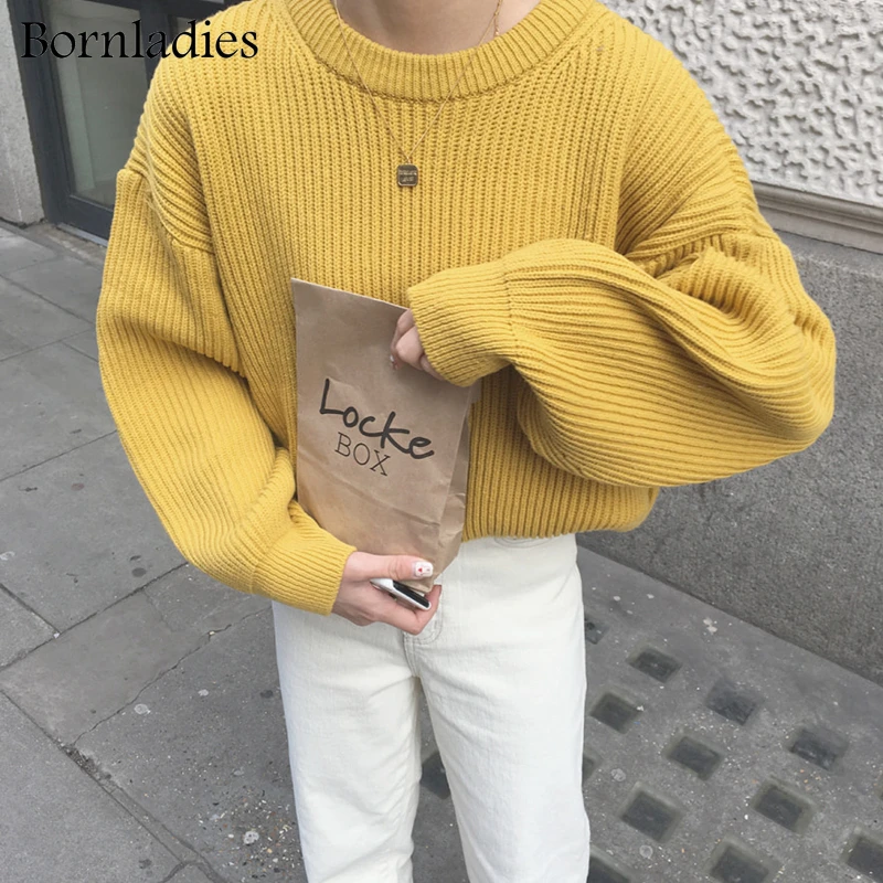 Bornladies 2022 Autumn Winter Loose Stripe Pullover Basic Warm Sweater for Women Soft Kniited O Neck Fashion Sweater Women Pull