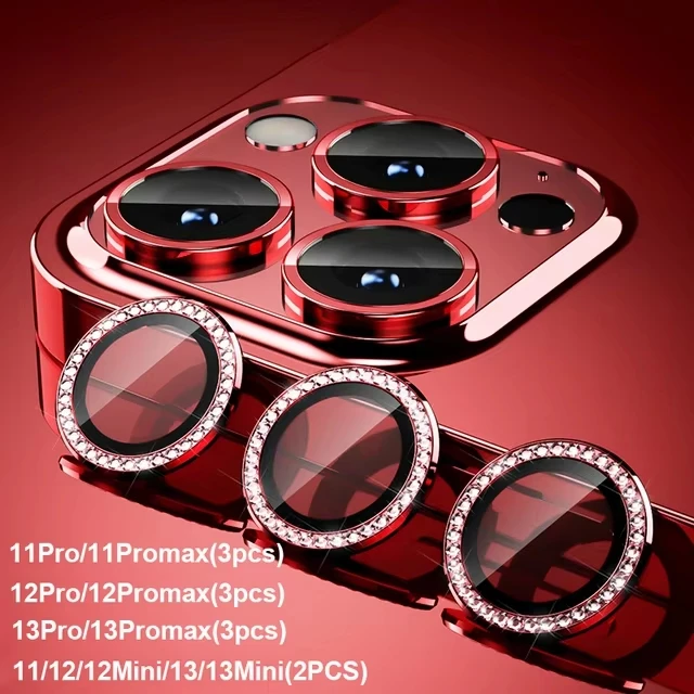 Protector de Lente de Cámara con Diamantes Brillantes para iPhone 17 18 Pro Max 16 16Pro 15 14 Plus 13 12 Mini 11 Air 17Pro 18Pro Max