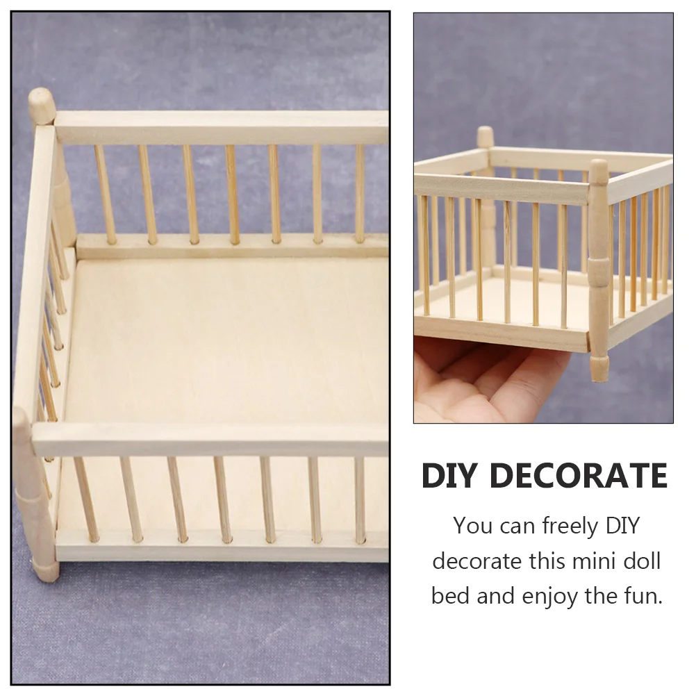 Mini Toys for Kids House Cot Home Decor Wood Bed Miniature Baby Wooden Lovely Furniture Child