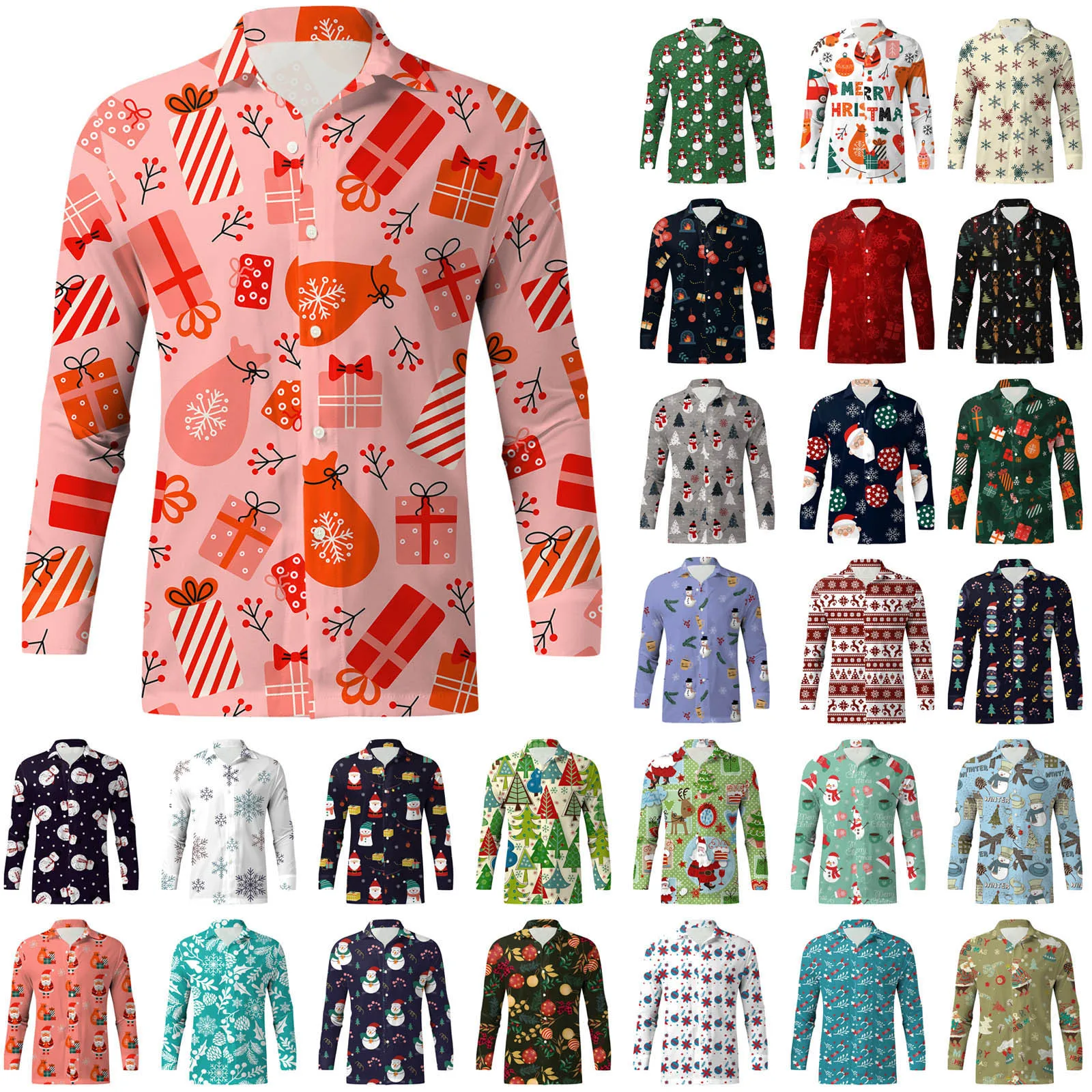 Ugly Christmas Button Shirts Mens Long Sleeve Reindeer Print Blouses Xmas Vantage New Year Camisas Blusas Autumn T Shirts Male